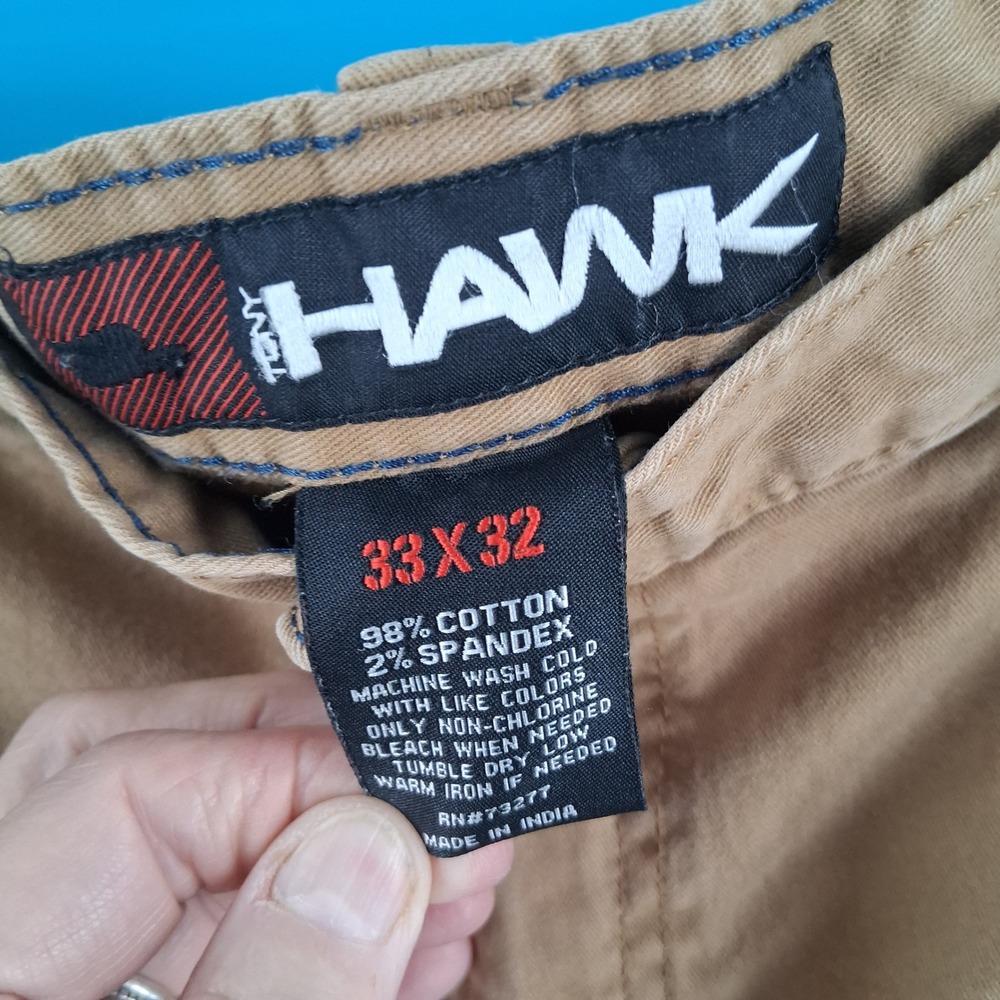 Tony Hawk Shorts Mens 33 Khaki Tan Chino Raw Hem Distressed Skater Stretch